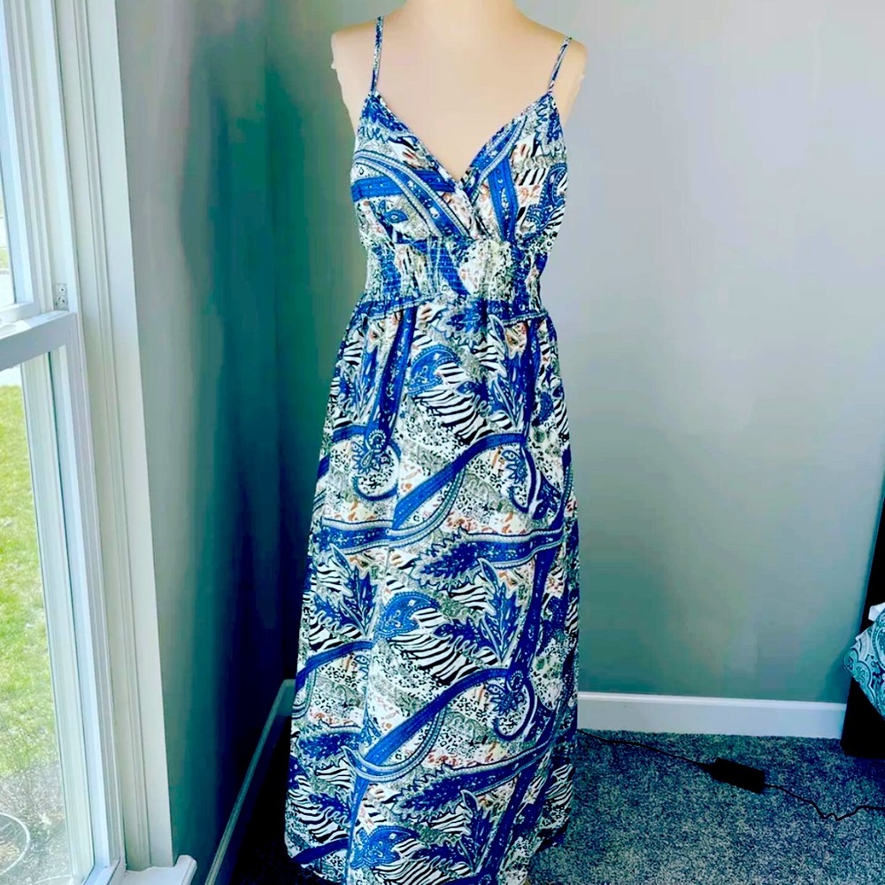 ✌🏼 VINTAGE 1990’s BOHO ANIMAL PRINT 1960’s STYLE MIDI COTTON DRESS XL